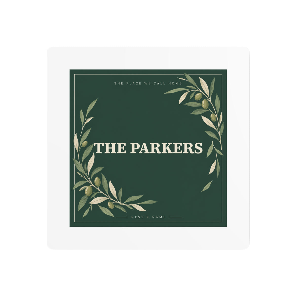 Personalized Olive Family Name Metal Sign — 8 × 8 in