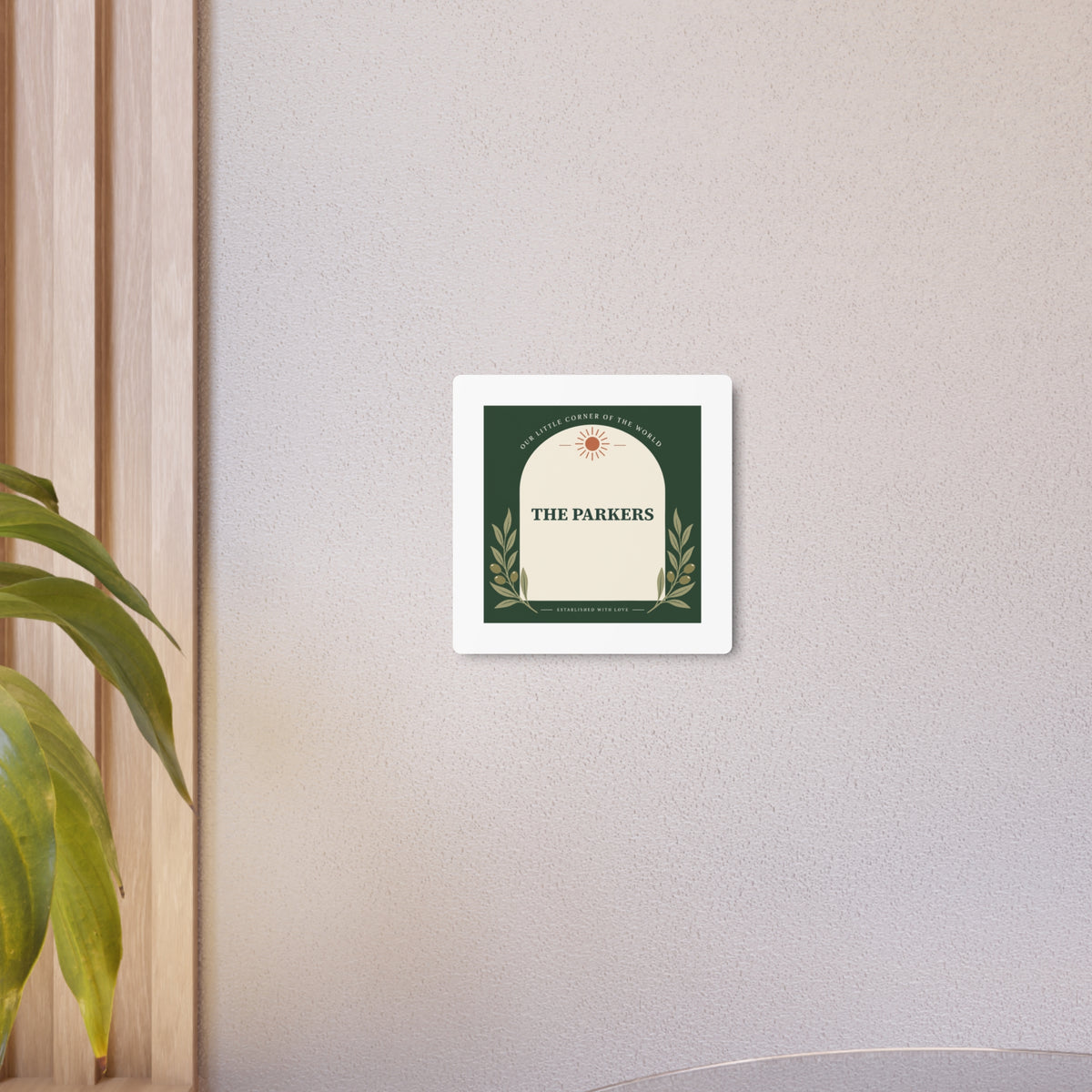 Personalized Olive Arch Family Name Metal Sign — 8 × 8 in