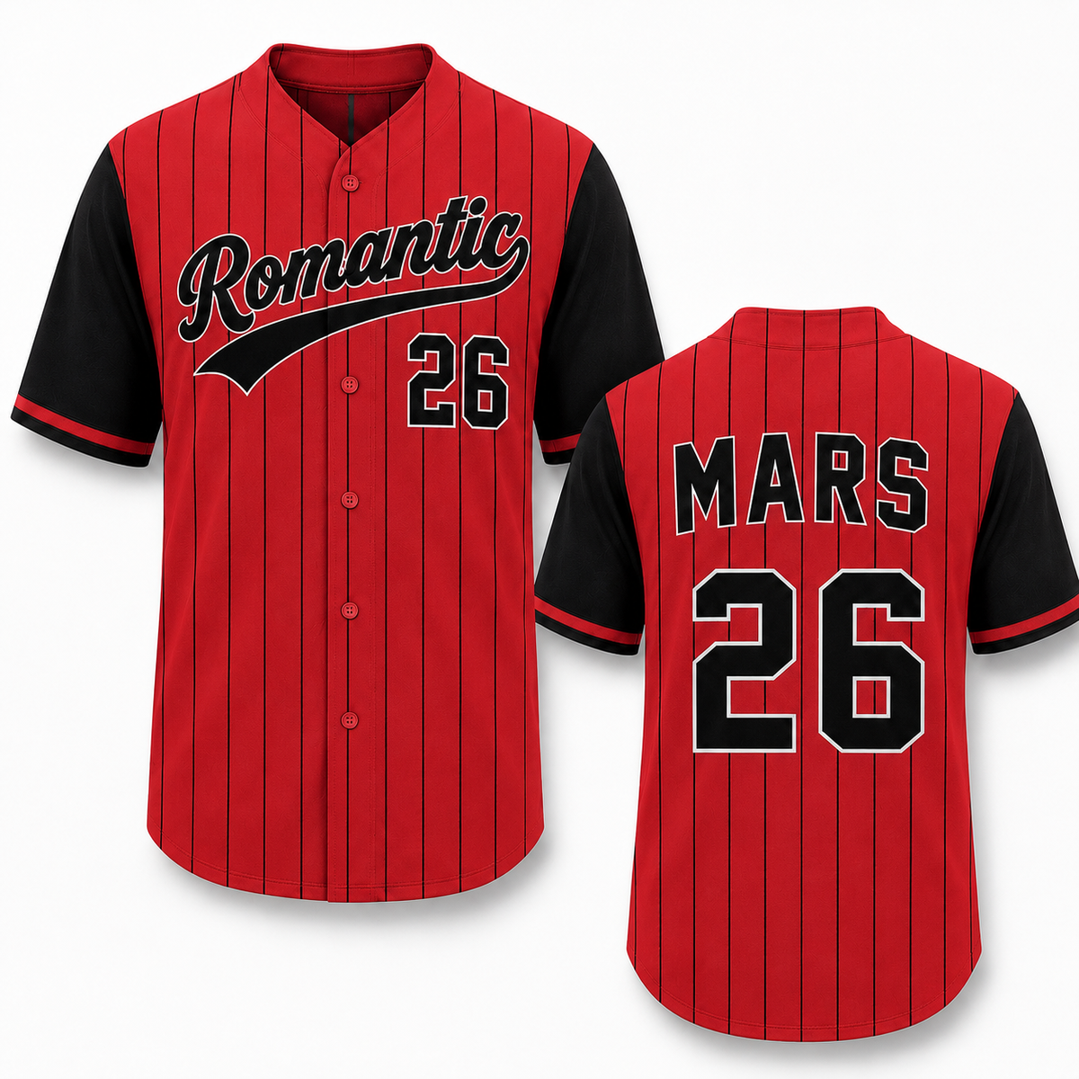 Personalized Romantic Pinstripe Baseball Jersey — design mockup 1