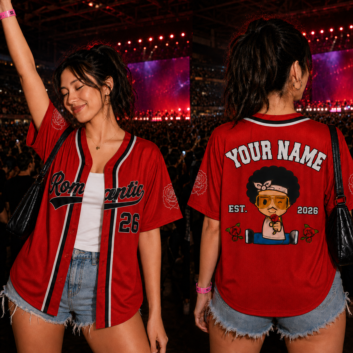 Personalized Romantic Rose Character Baseball Jersey — design mockup 1