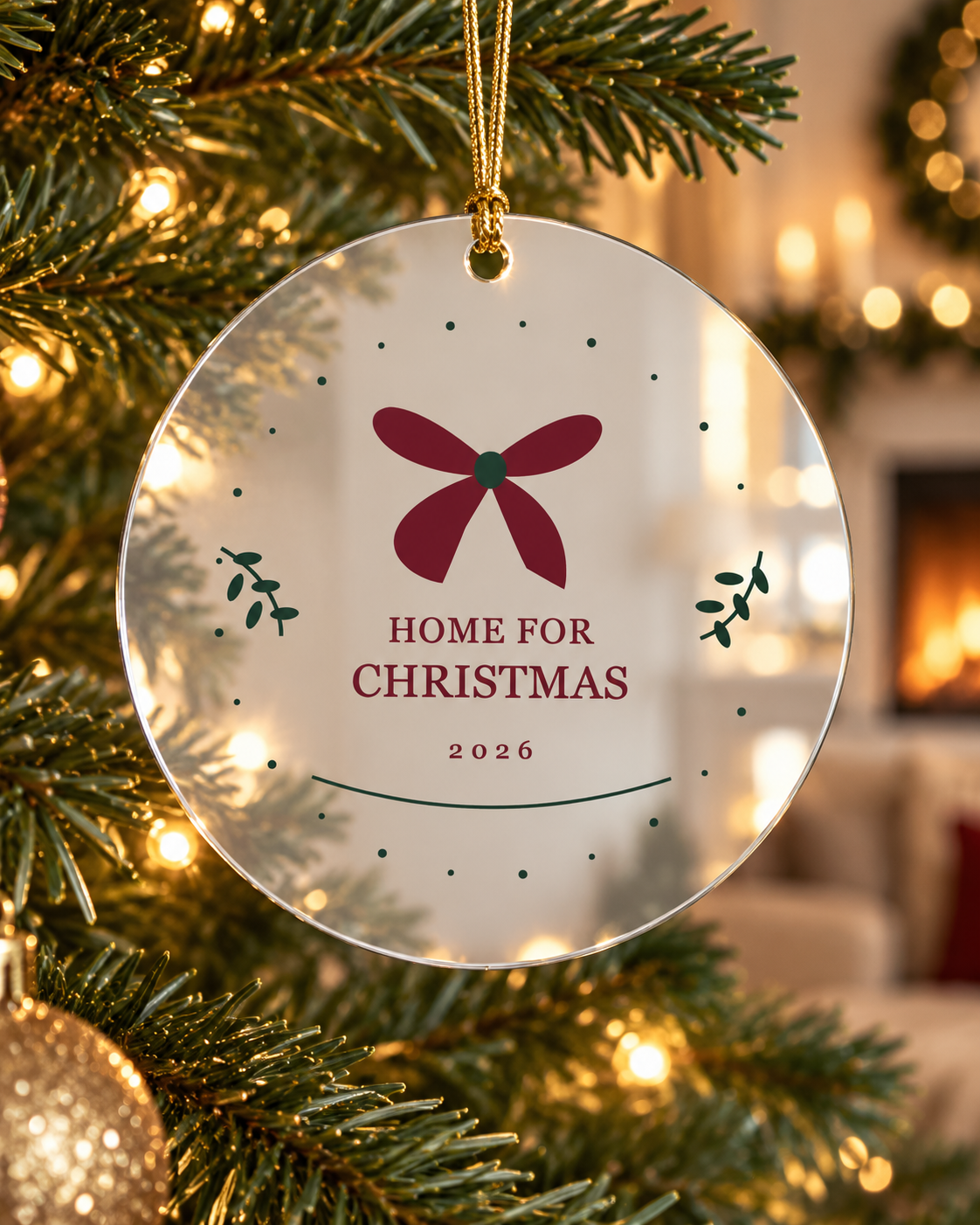 Velvet Bow Home for Christmas Mirror Ornament 2026