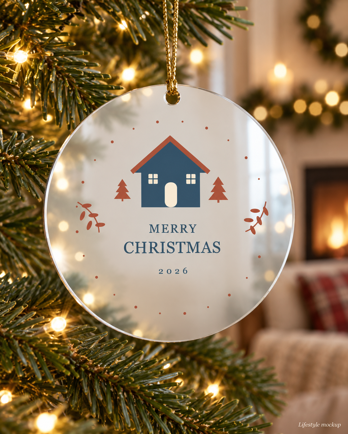 Winter Cottage Merry Christmas Mirror Ornament 2026