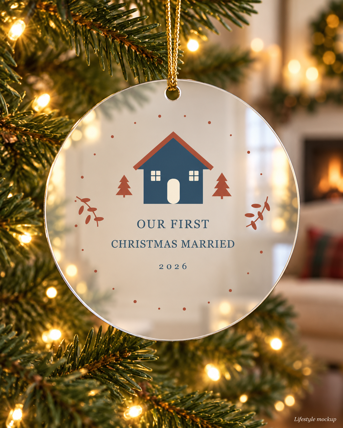 Winter Cottage First Christmas Married Mirror Ornament 2026