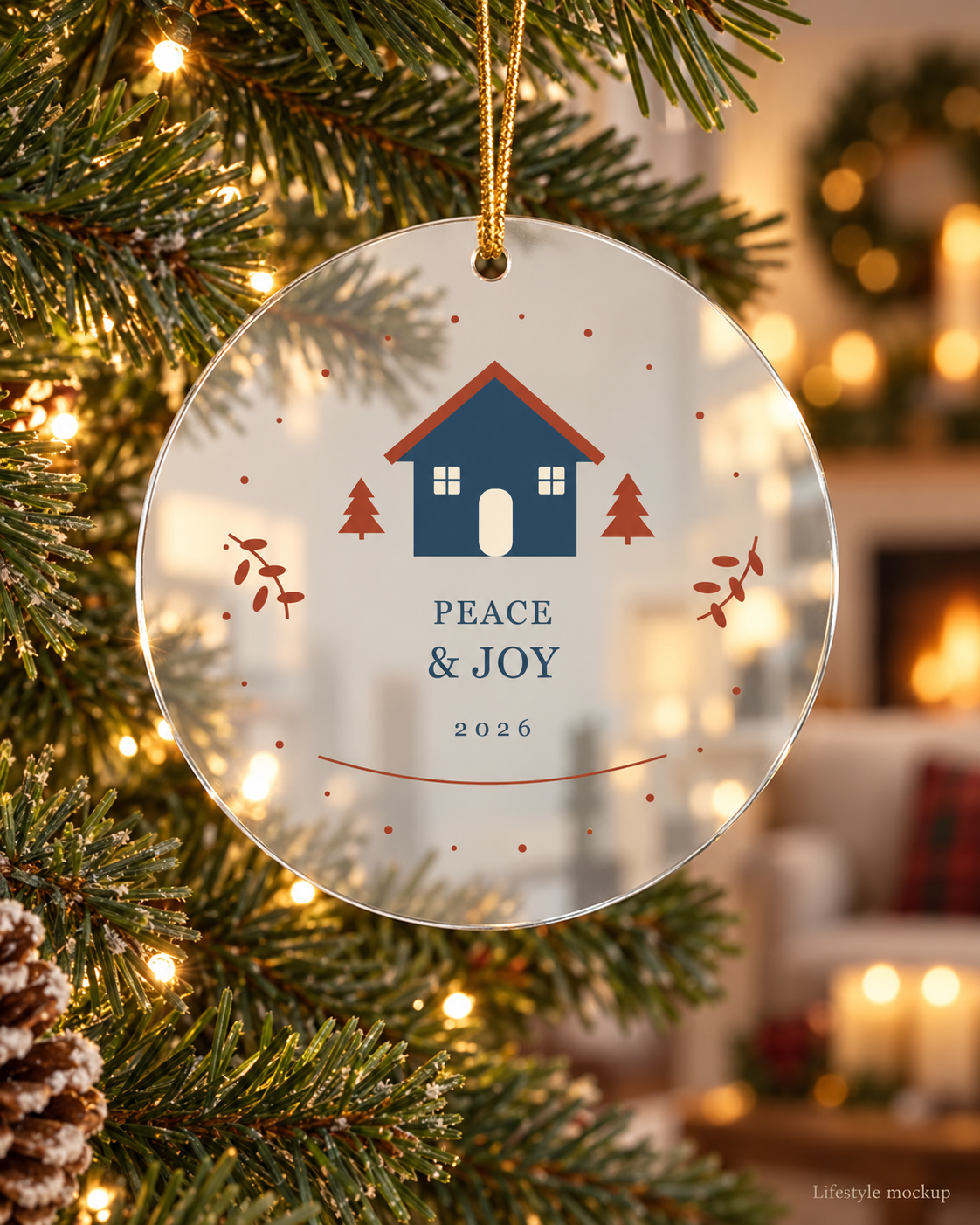 Winter Cottage Peace and Joy Mirror Ornament 2026