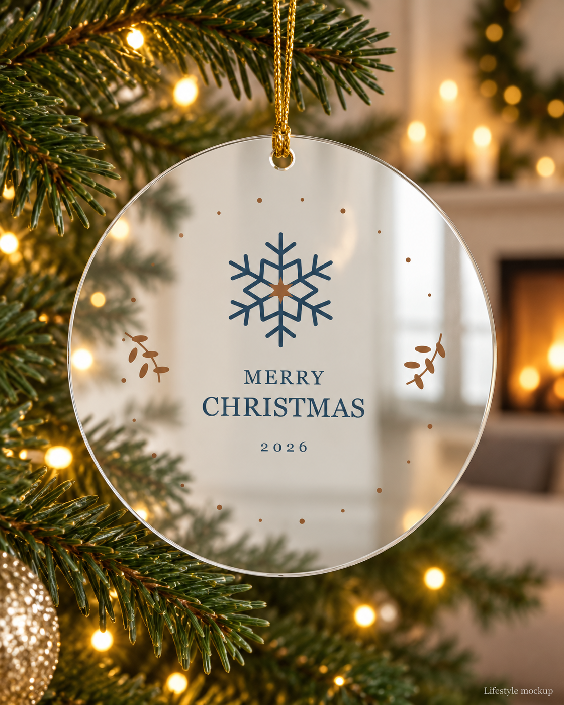 Nordic Snow Merry Christmas Mirror Ornament 2026