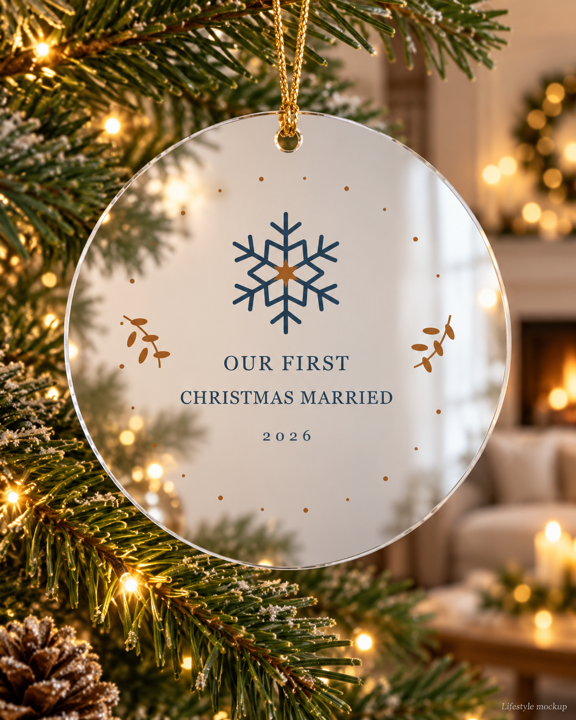 Nordic Snow First Christmas Married Mirror Ornament 2026