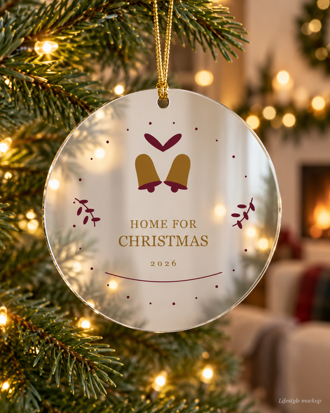 Golden Bells Home for Christmas Mirror Ornament 2026