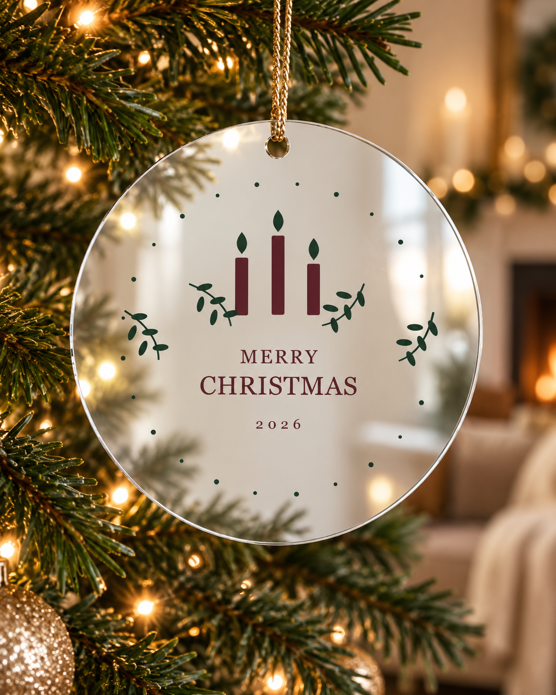 Candlelight Merry Christmas Mirror Ornament 2026