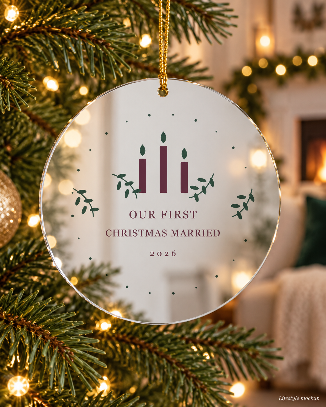 Candlelight First Christmas Married Mirror Ornament 2026