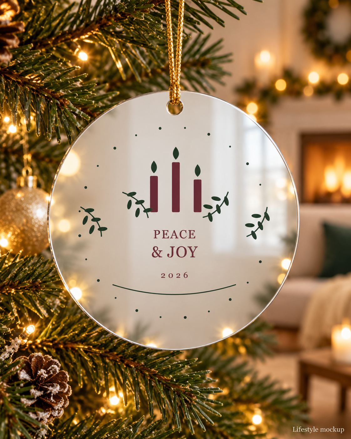 Candlelight Peace and Joy Mirror Ornament 2026