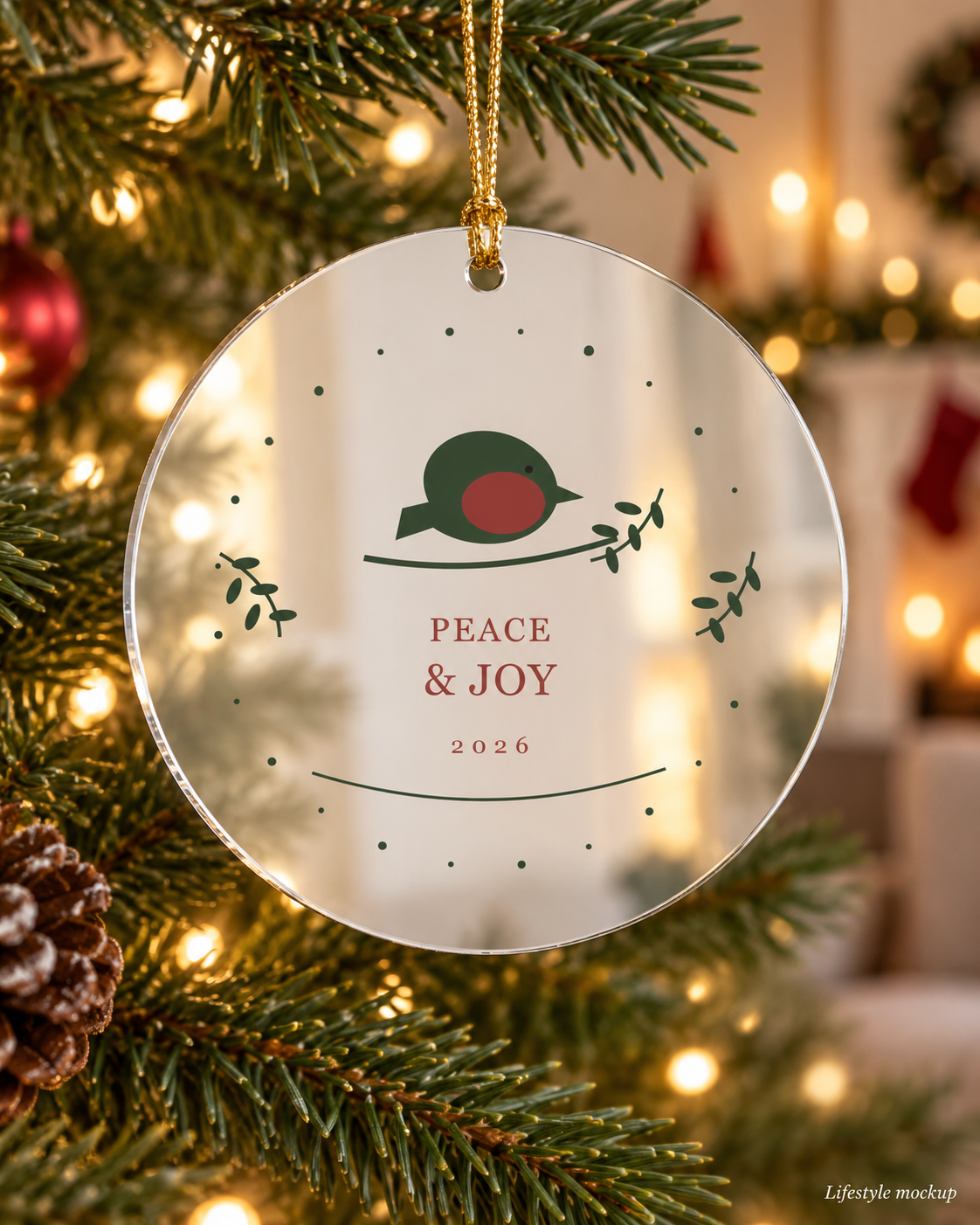 Winter Robin Peace and Joy Mirror Ornament 2026