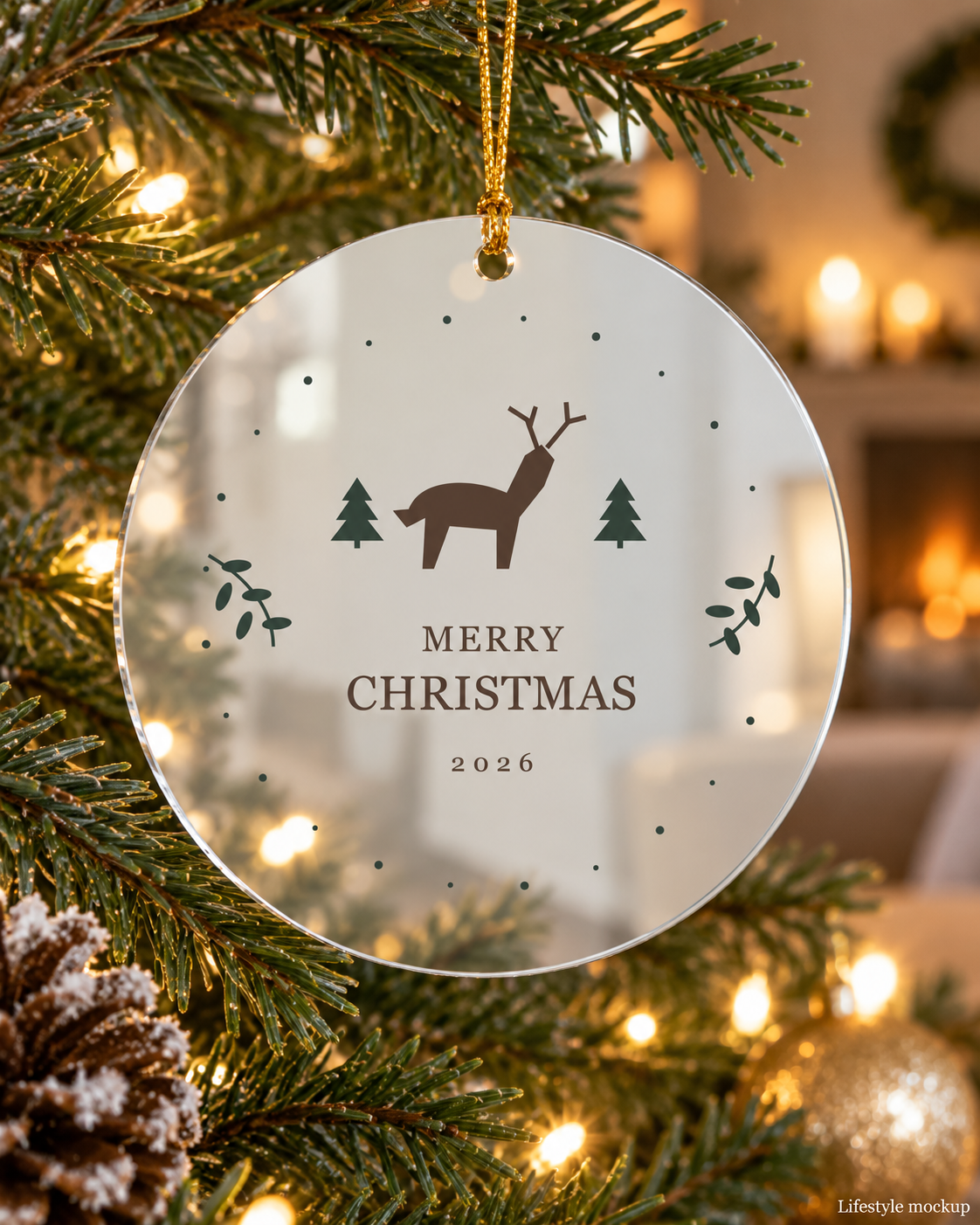 Woodland Deer Merry Christmas Mirror Ornament 2026