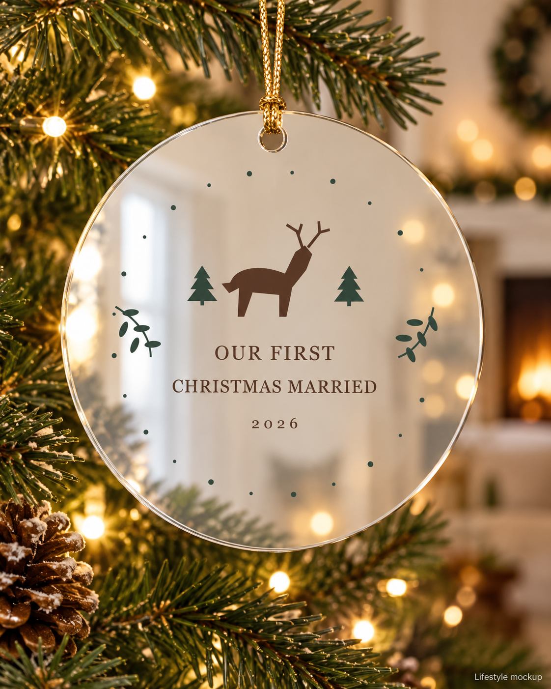 Woodland Deer First Christmas Married Mirror Ornament 2026