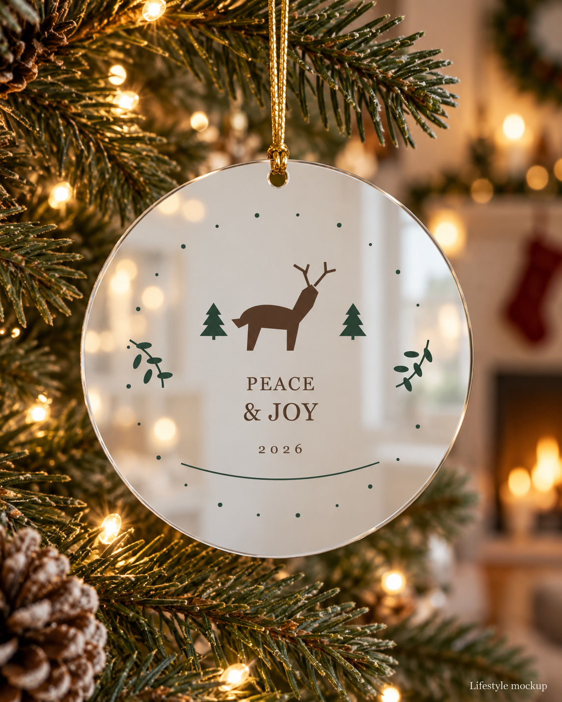 Woodland Deer Peace and Joy Mirror Ornament 2026