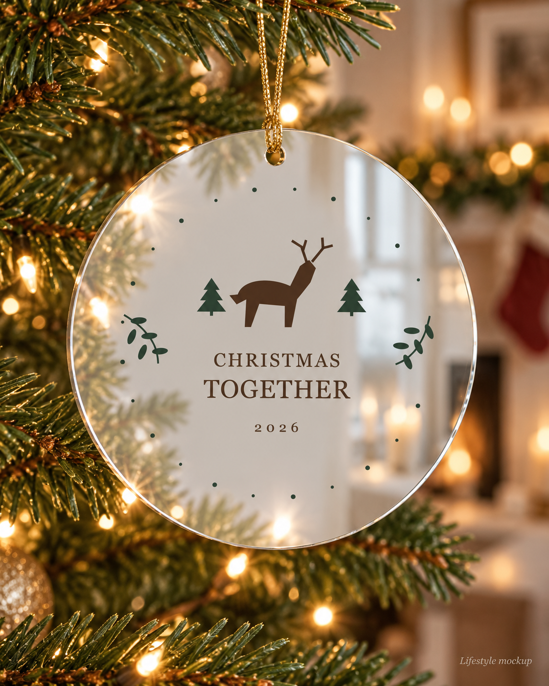 Woodland Deer Christmas Together Mirror Ornament 2026