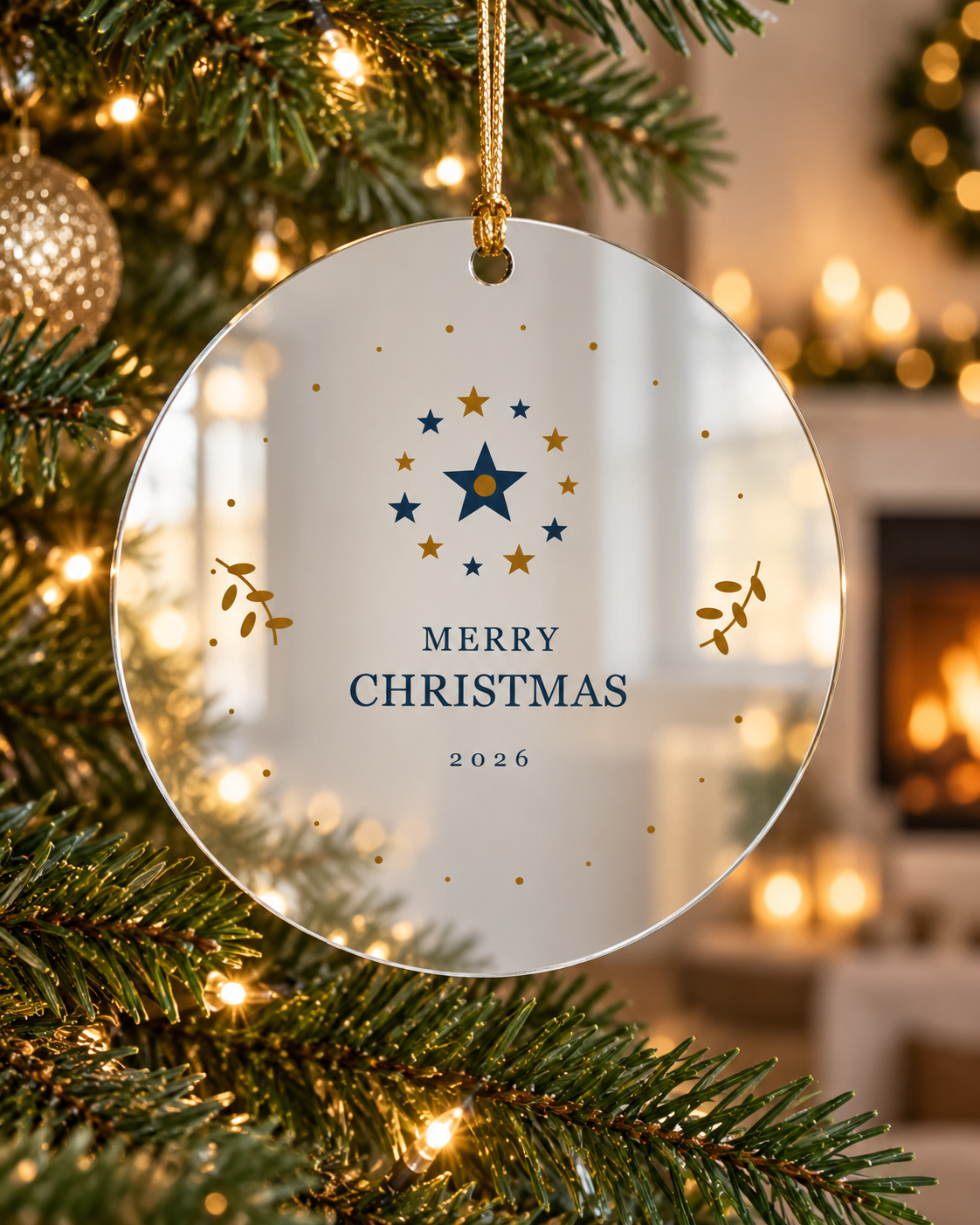 Starlit Wishes Merry Christmas Mirror Ornament 2026