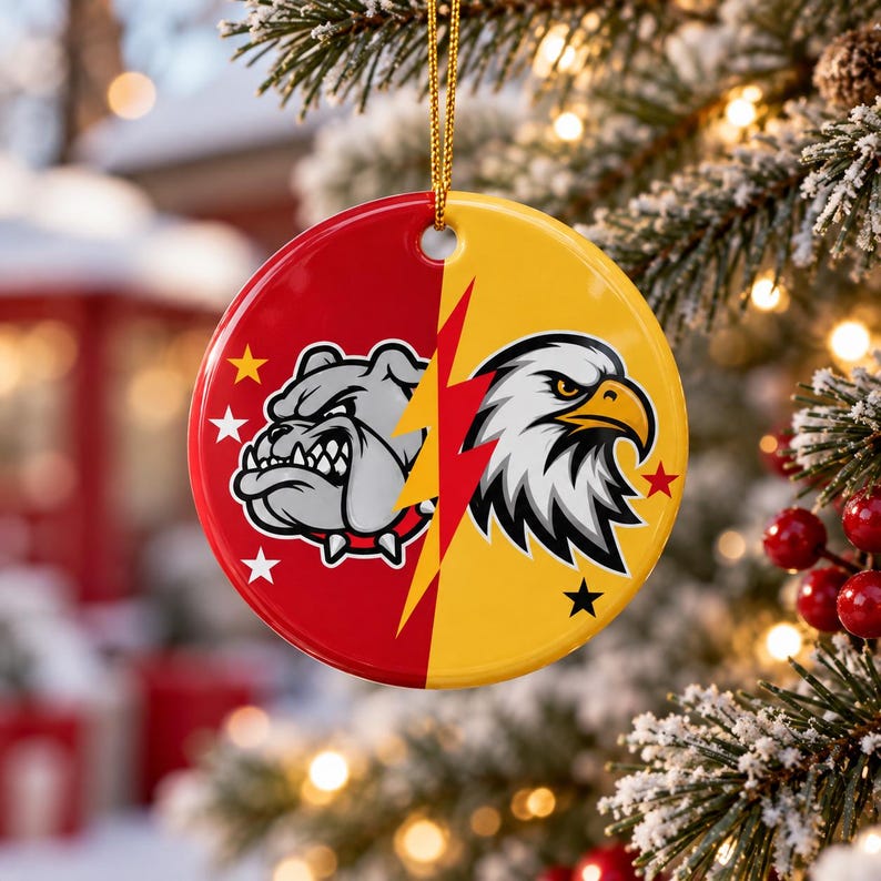 Custom Two Team Football Ceramic Ornament — design example 7