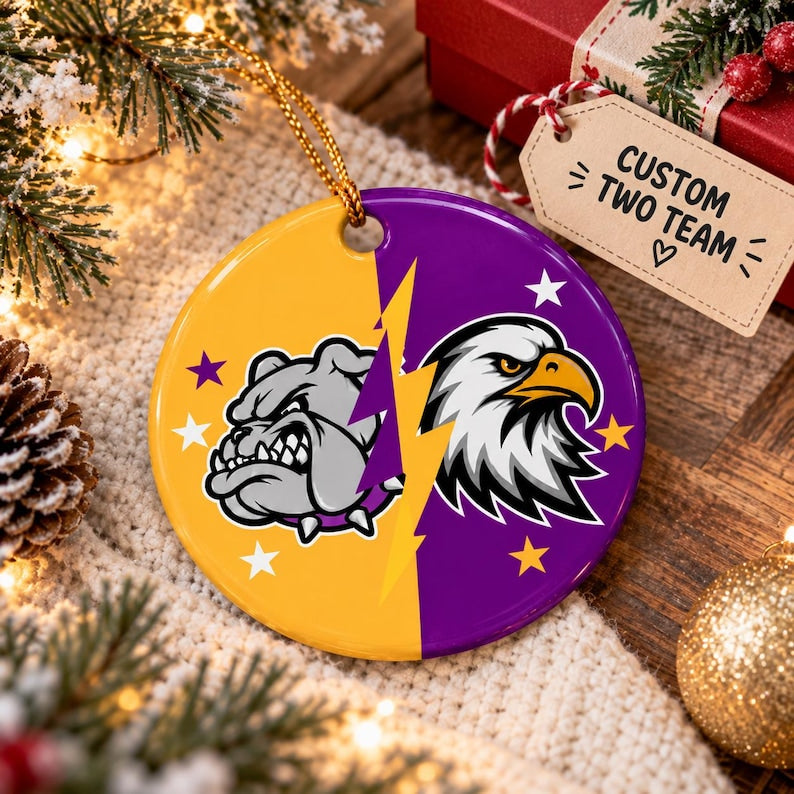 Custom Two Team Football Ceramic Ornament — design example 1