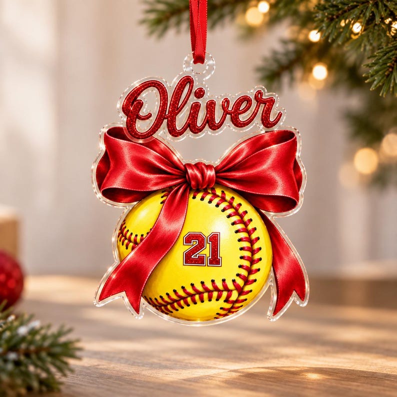 Personalized Softball Name & Number Ornament — design example 5