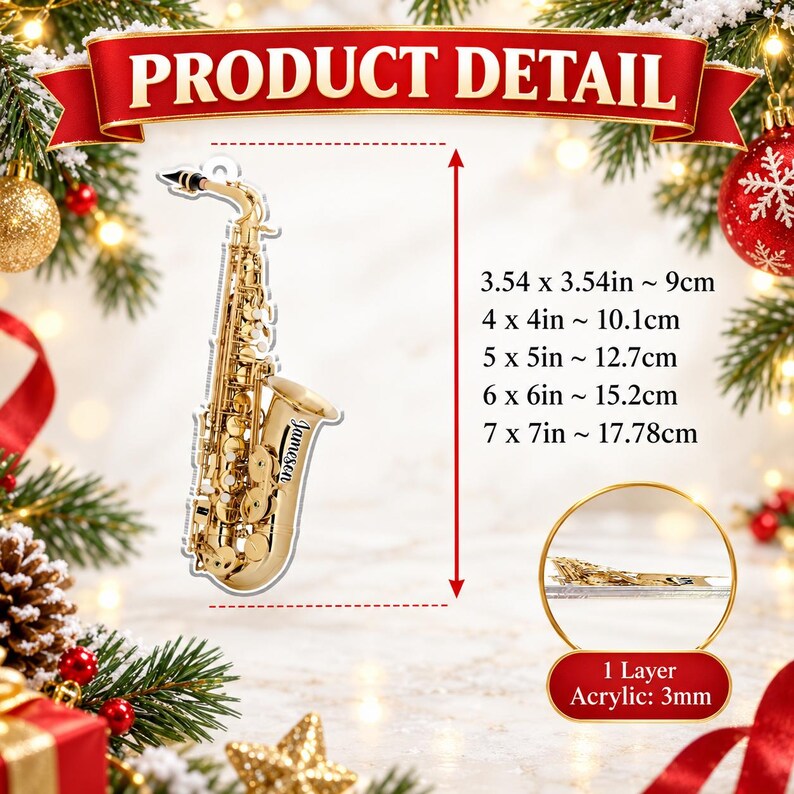 Personalized Saxophone Acrylic Ornament — design example 2