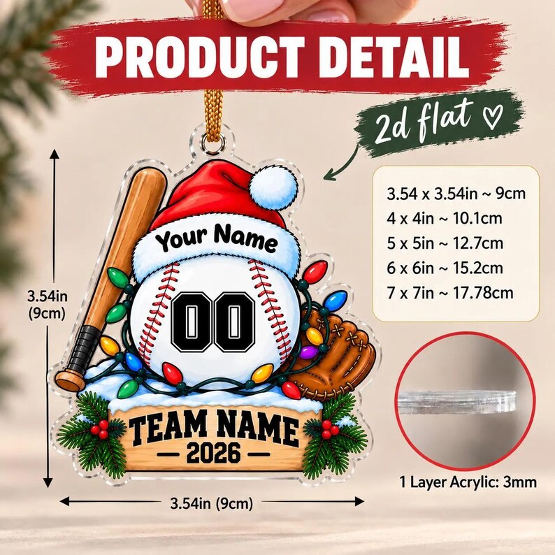 Personalized Baseball Name & Number Ornament — design example 5