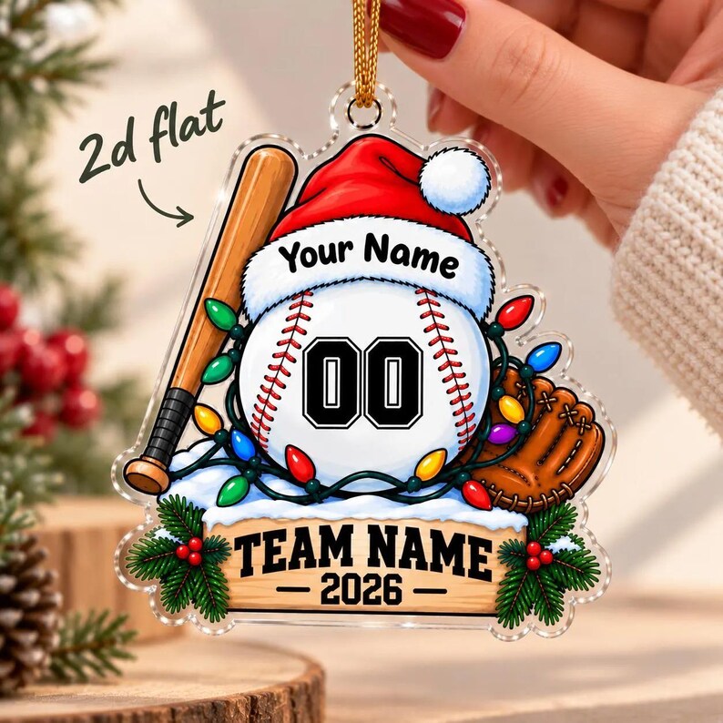 Personalized Baseball Name & Number Ornament — design example 6