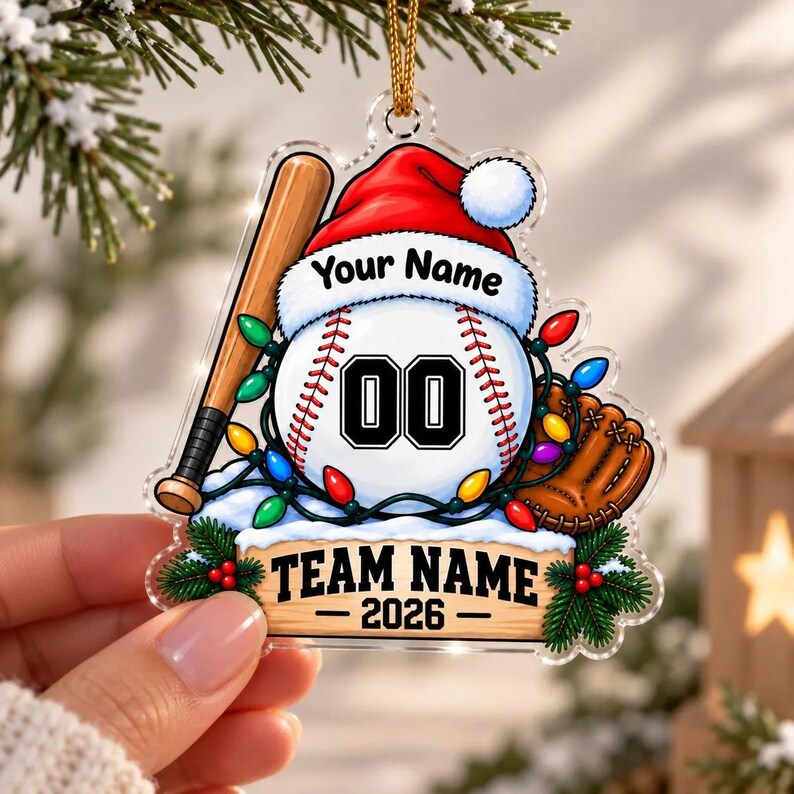 Personalized Baseball Name & Number Ornament — design example 4