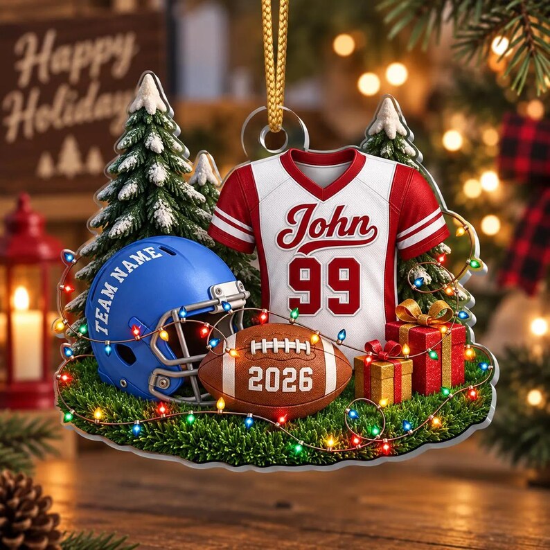 Personalized Football Jersey & Helmet Ornament — design example 8