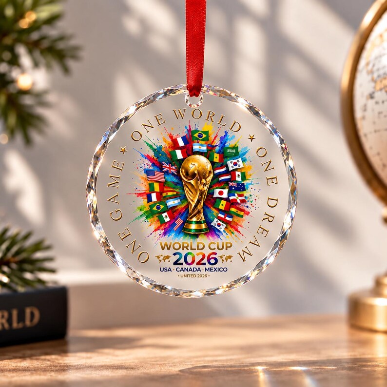 2026 Soccer Trophy Glass Ornament — design example 3