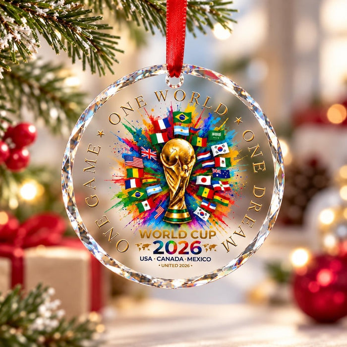 2026 Soccer Trophy Glass Ornament — design example 1