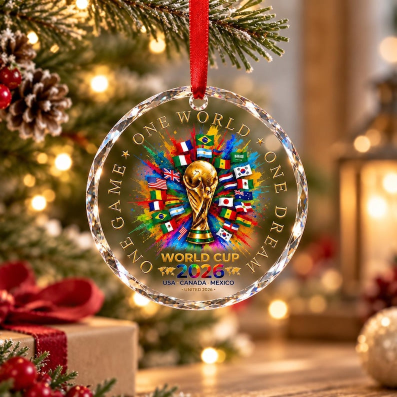 2026 Soccer Trophy Glass Ornament — design example 2