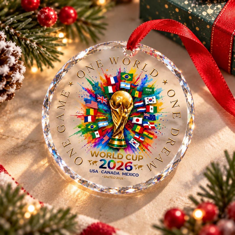 2026 Soccer Trophy Glass Ornament — design example 5