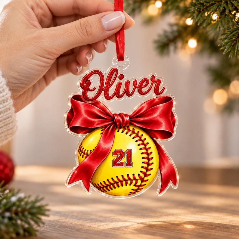 Personalized Softball Name & Number Ornament — design example 1