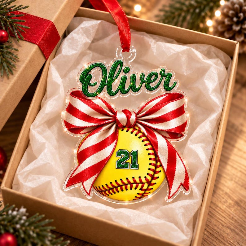 Personalized Softball Name & Number Ornament — design example 2