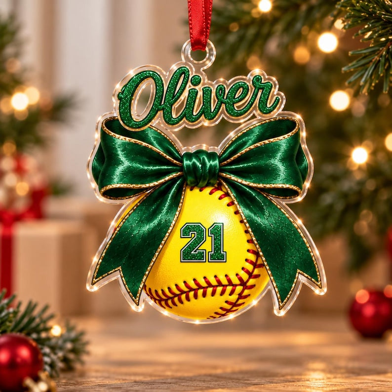 Personalized Softball Name & Number Ornament — design example 4