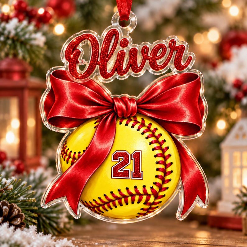 Personalized Softball Name & Number Ornament — design example 6