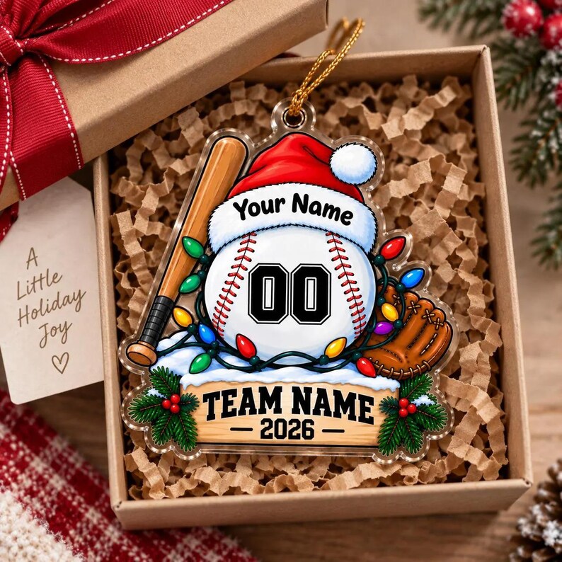 Personalized Baseball Name & Number Ornament — design example 3