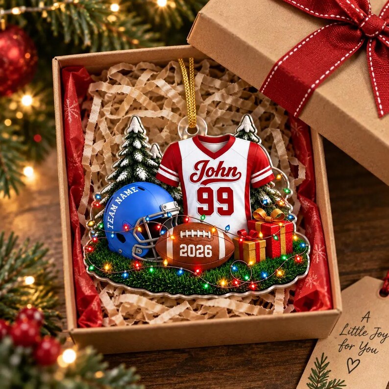 Personalized Football Jersey & Helmet Ornament — design example 3