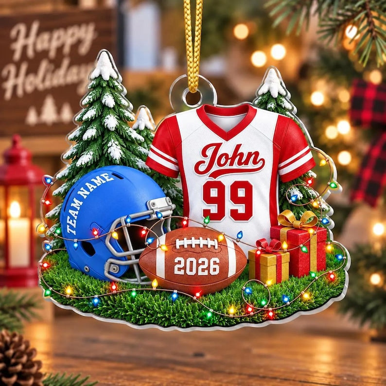 Personalized Football Jersey & Helmet Ornament — design example 1