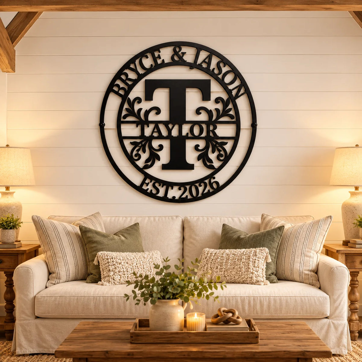 Heritage Family Monogram Metal Sign - design and display example 3