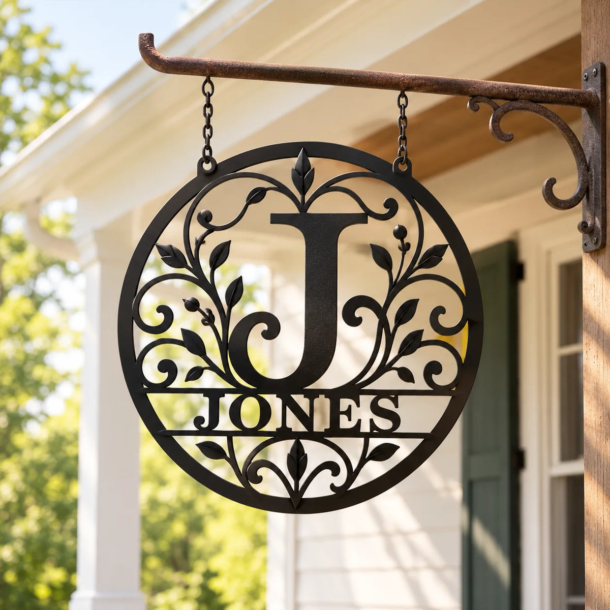 Botanical Initial & Family Name Metal Sign - personalized design mockup