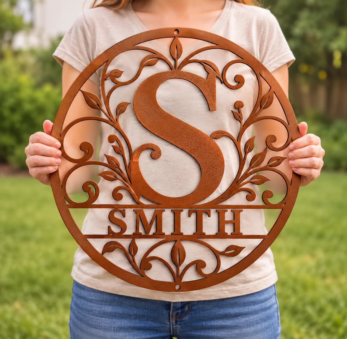 Botanical Initial & Family Name Metal Sign - design and display example 5