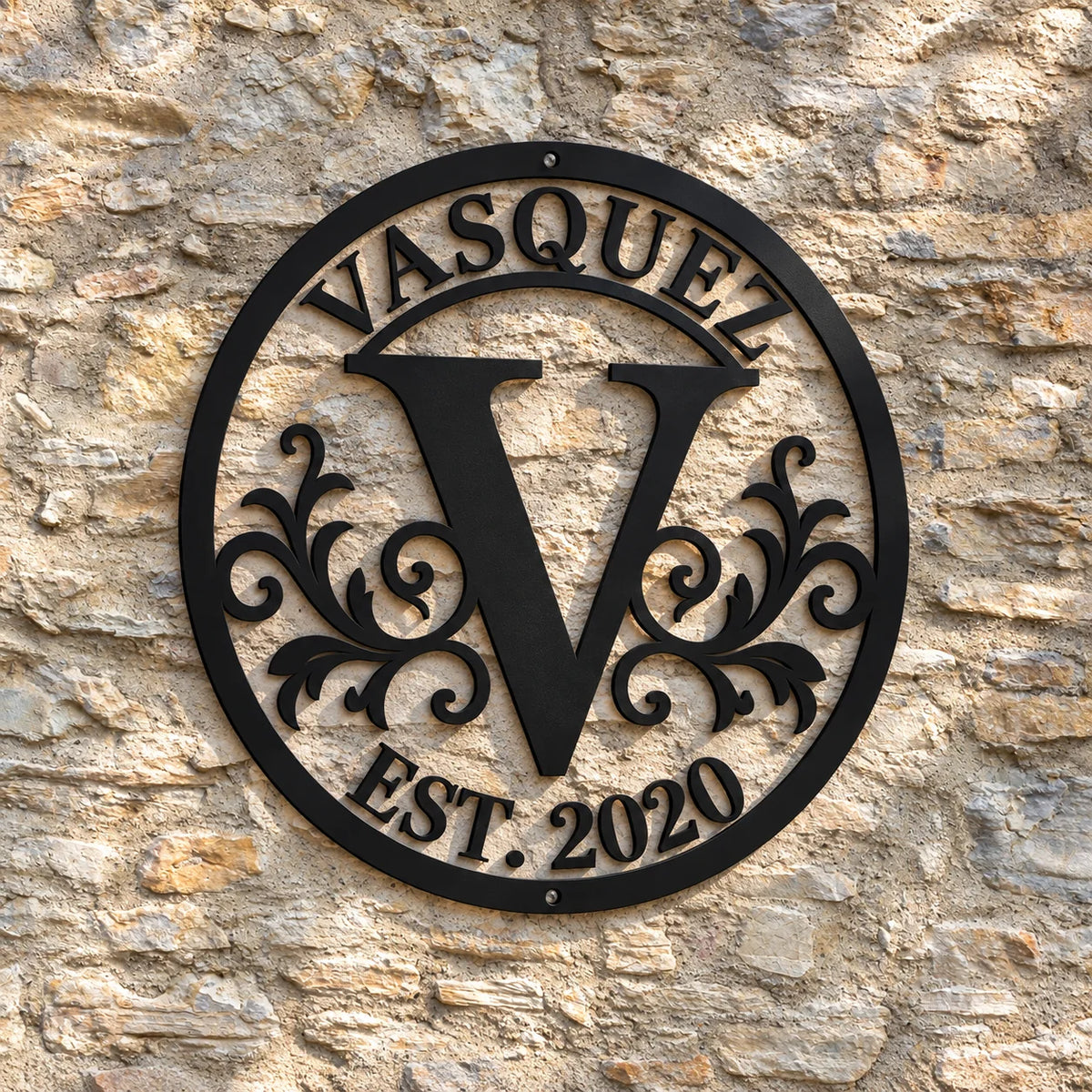 Established Year Family Monogram Metal Sign - design and display example 3
