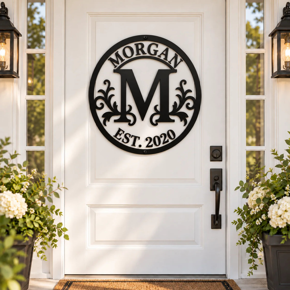Established Year Family Monogram Metal Sign - design and display example 4