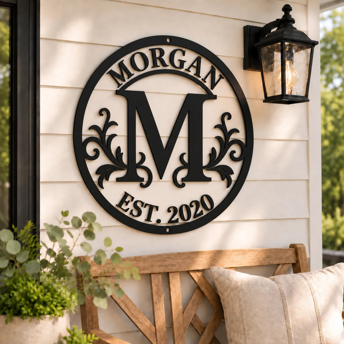 Established Year Family Monogram Metal Sign - personalized design mockup