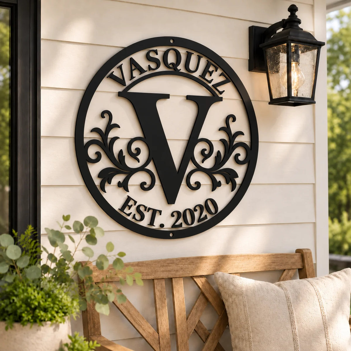 Established Year Family Monogram Metal Sign - design and display example 5