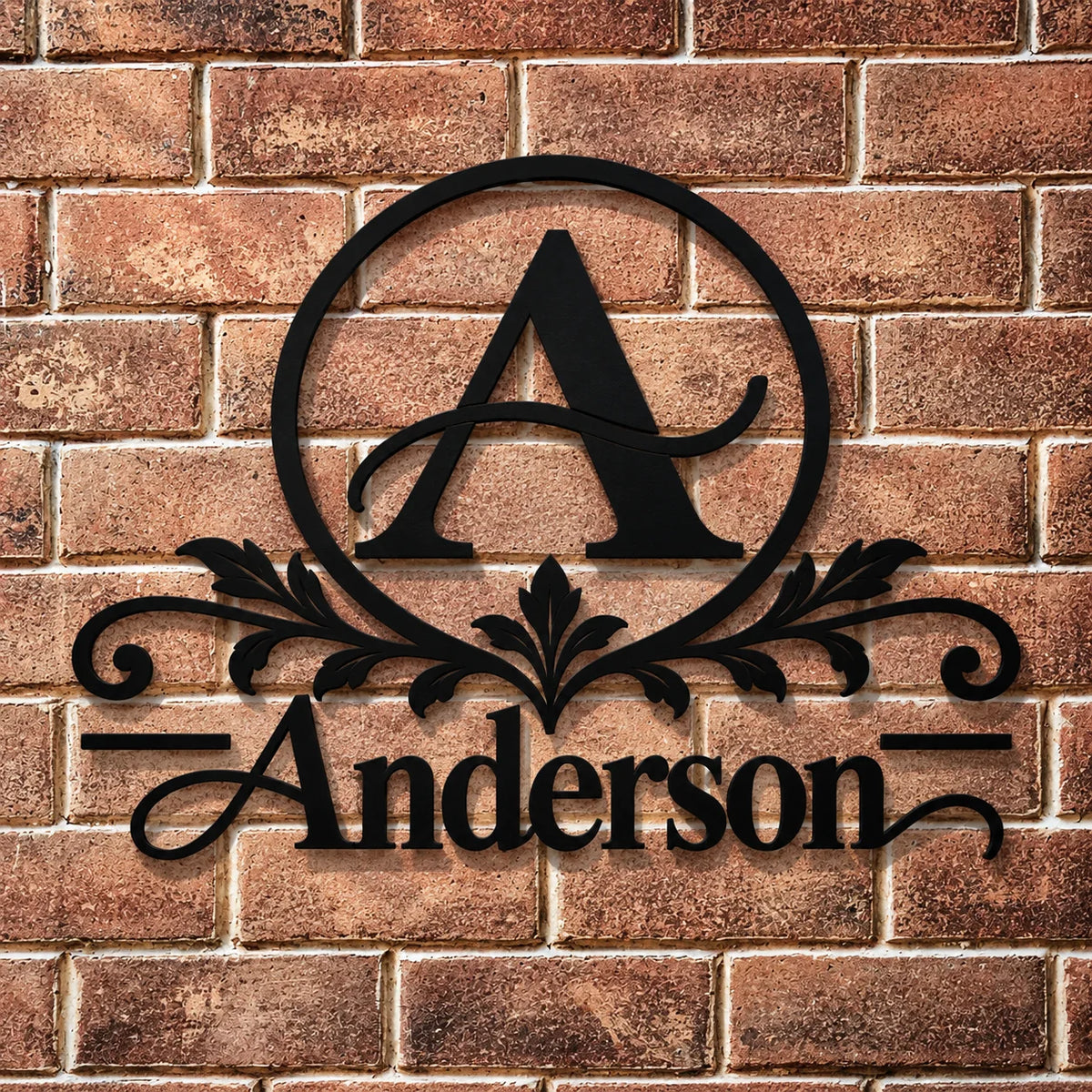Elegant Script Family Name Metal Sign - design and display example 2