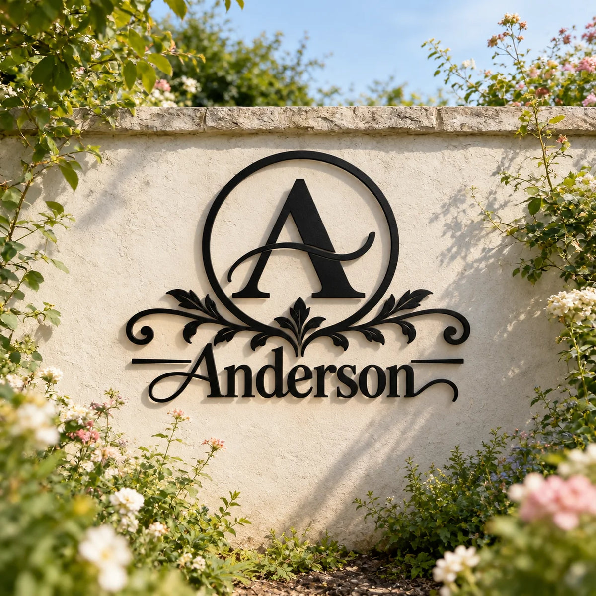 Elegant Script Family Name Metal Sign - design and display example 3
