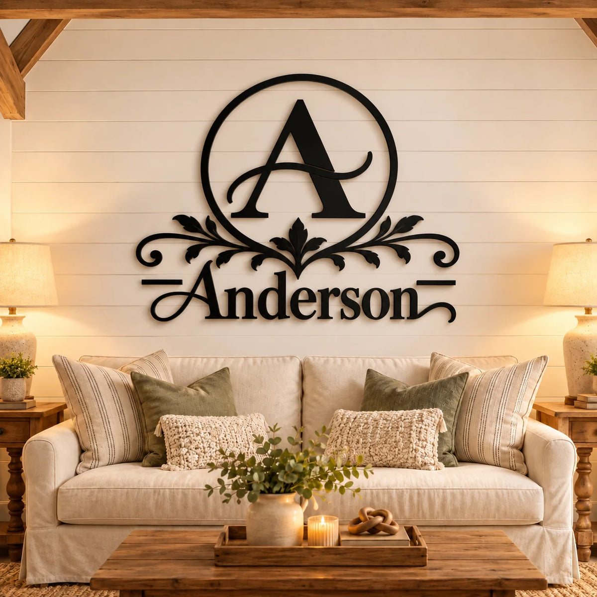 Elegant Script Family Name Metal Sign - design and display example 4