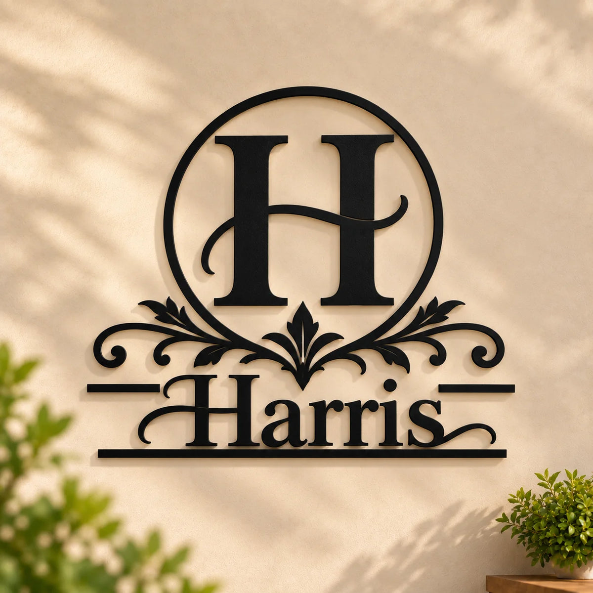 Elegant Script Family Name Metal Sign - design and display example 6